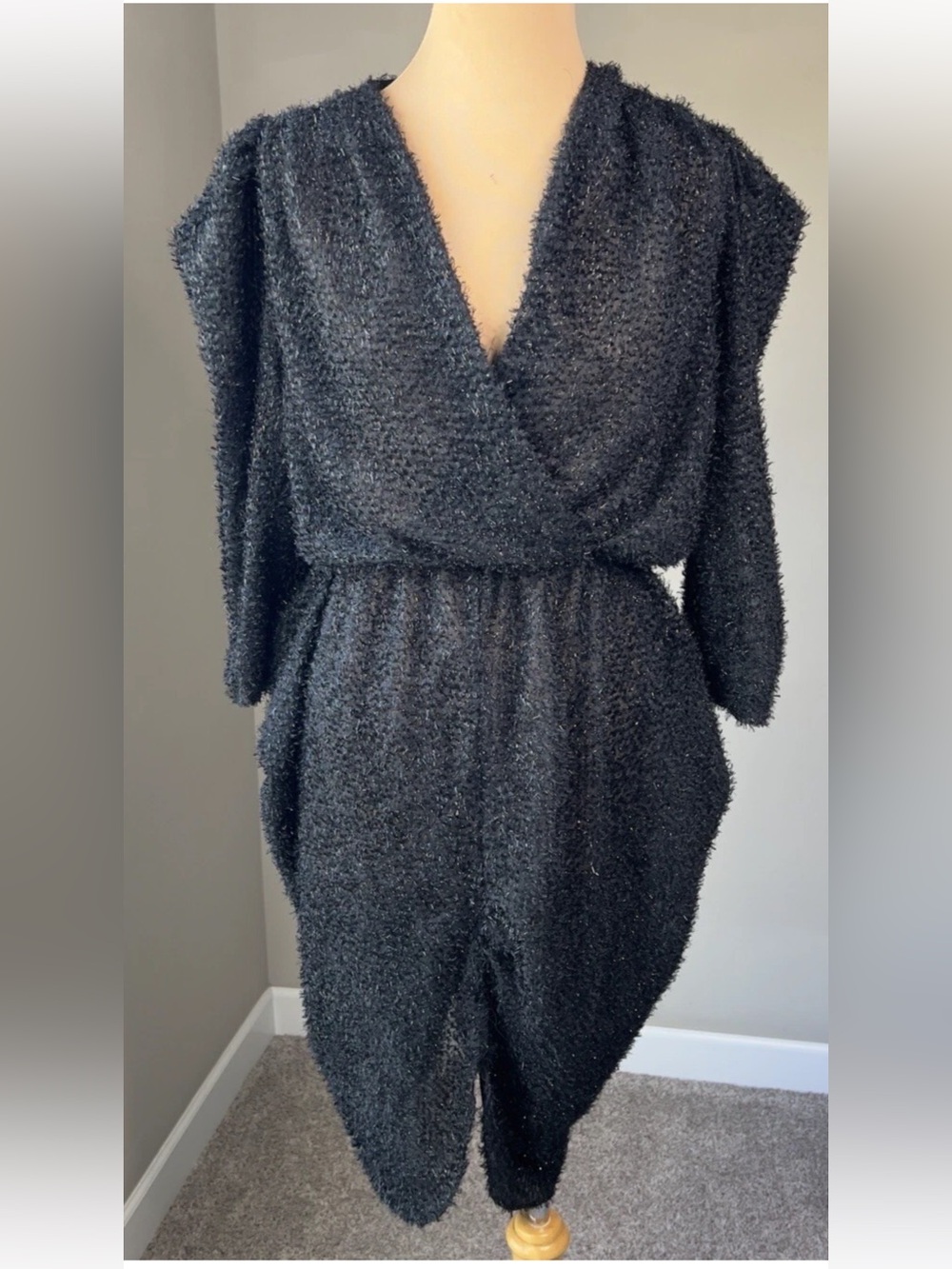 Vintage 80's Glam Rock Shimmer Peplum Split Hem Cocktail Party Dress Women's M